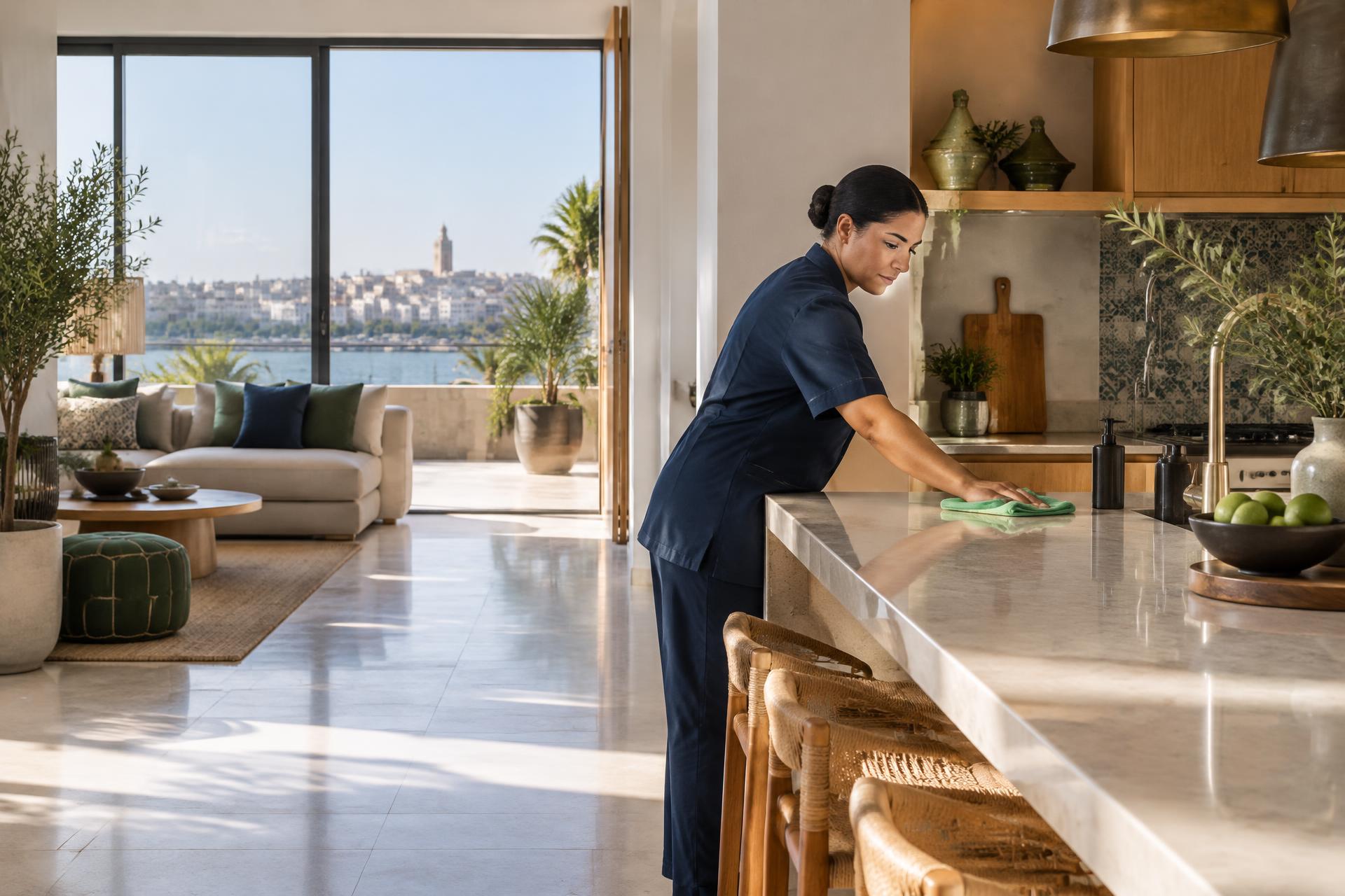 Professionnelle Besthan Clean dans un appartement moderne à Rabat