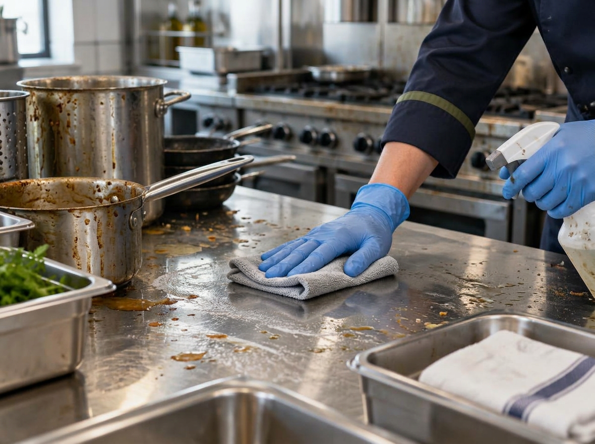 Nettoyage de cuisine professionnelle, avant